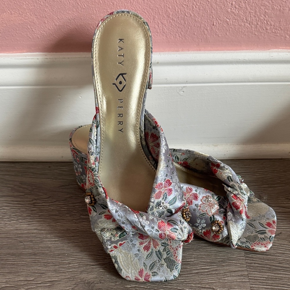 Katy Perry Collections Floral Platform Heels - Silver and Pink